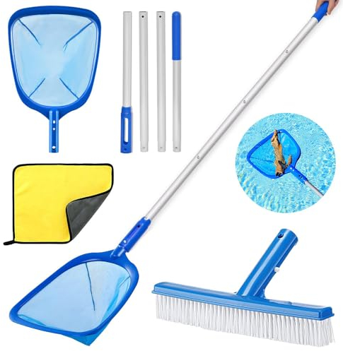 Retino per Piscina con Asta Telescopica 187cm,Retino Piscina Maglia Finissima con Spazzola Piscina Pulizia,Kit Pulizia Piscina,per Pulizia Piscina Foglie e Detriti per Piscina, Spa, Stagni
