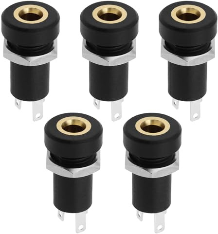 EMSea 5 st 3,5 mm ljuduttag 3-polig stereo kontaktkontakt hörlursuttag panel stereo svart med mutter