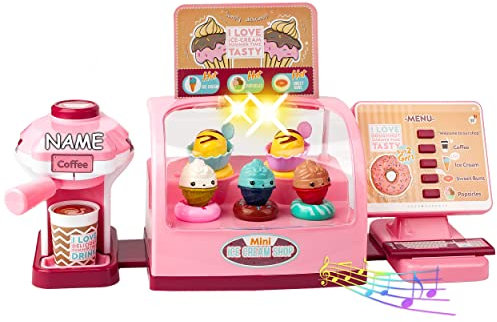 alles-meine.de GmbH 34 TLG. XL Set - elektronische EIS, Kaffee & Muffin Station + Spielzeugkasse Licht & Sound Funktion inkl. Name + Zubehör - Shop für Kaufmannsladen/Kaufl..
