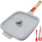 RANX INGST Grill Asador con Rayas con Tapa, 26 x 24 cm Sartén Parrilla con Mango Extraíble - Azul