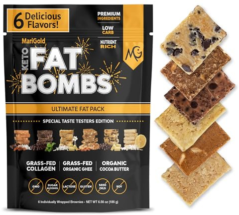MariGold Keto Fat Bombs - 6 Flavor Sampler – Collagen Protein Bars | Healthy Low-Carb, Low-Sugar Snacks | Organic Ingredients, Gluten-Free, Non-GMO
