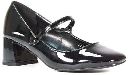 Women's Court Shoes Ladies Mary Jane Low Mid Block Heel Buckle Strap Black Patent Work Evening Party Shoes Size 6