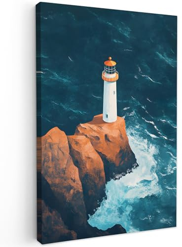 MuchoWow© Stampa Foto 20x30 cm Quadro Moderno Quadri Moderni Soggiorno Con Cornice Stampe Da Parete Camera Da Letto Matrimoniale Decorazione Canvas Faro - Roccia - Mare - Onde