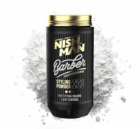 NISHMAN Polvo De Peinado Barber X1 – Volumen Matificante, Fijación Ligera 30g – Polvo Capilar Ligero Para Hombres – Volumen Instantáneo, Textura Natural & Acabado Mate