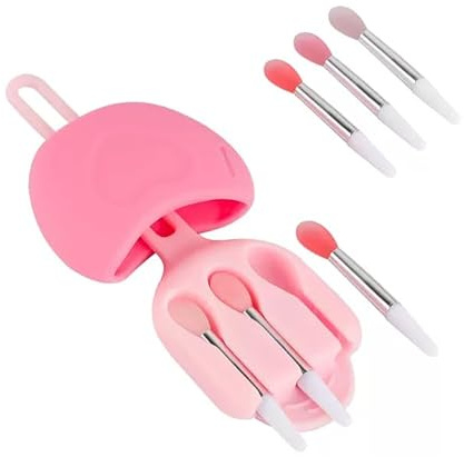 1 Juego Fundas Para Pinceles de Labios, Mini Aplicador de Maquillaje para Brillo, Porta Brochas Reutilizables Pintalabios Varitas, Ideal para Maquillaje de Labios, Portátil para Viajes（Rosa）