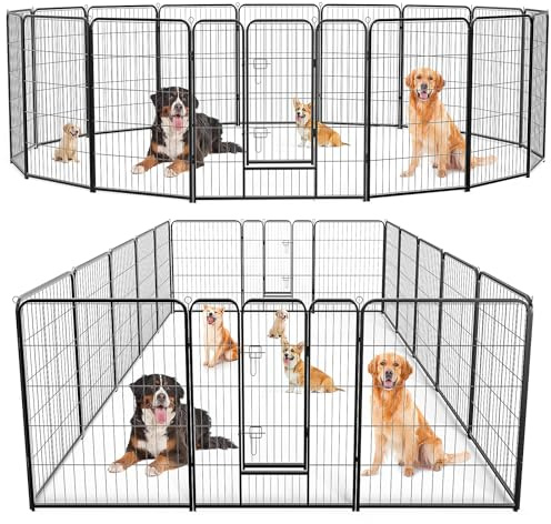 Sweetcrispy Dog Playpen, Indoor Metal 40 Inch 16 Panels Foldable Portable Pet Fence with Door, Outdoor Small Medium Large Dog Puppy Exercise Play Pen for RV Camping, Trips, Play Yard