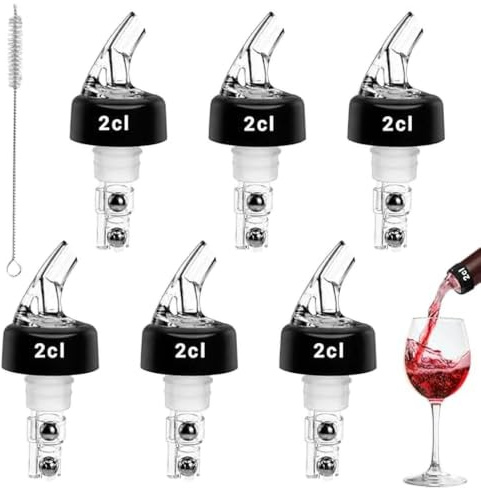 xuefenfei 6 Pezzi Versatore Automatico Misurato, Misurino per Cocktail, Dosatore Cocktail con Spazzola, Versatori per Bottiglie di Liquore, per Cocktail, Vino, Grappa (2cl)