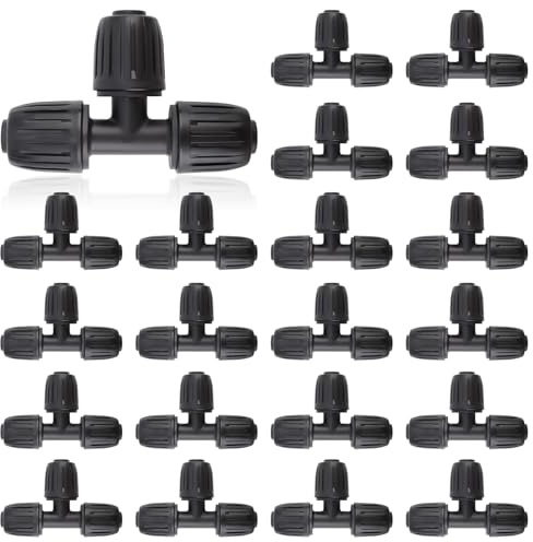 TOROKOM Connettore a T per irrigazione a goccia da 1/2 pollici per tubi di irrigazione da 16 mm, connettori per tappi per irrigatori da giardino (20 pezzi)