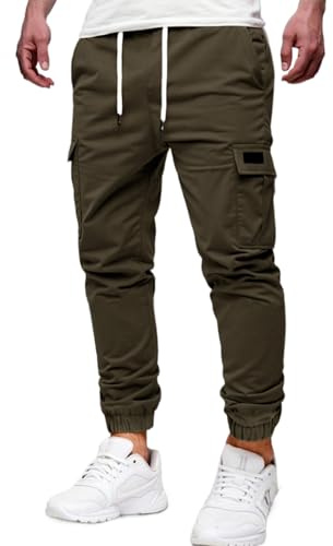 WINKEEY Pantaloni Cargo Uomo Slim Fit Pantaloni da Lavoro Sportivi con Tasche a Patto Chiusura Elastica con Cordino per Tempo Libero e Outdoor