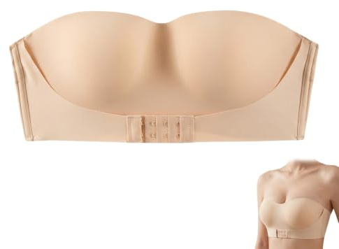 Soutien Gorge Push Up sans Bretelles AB, Bandeau sans Armatures Invisible, Anti-Dérapant avec Fermeture Avant, Couleur Chair, pour Robe Dos Nu, Mariage & Soirée