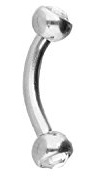 PIERCINGLINE Banana in acciaio chirurgico | Due cristalli | Piercing curvo per sopracciglio, petto, orecchio, colore e dimensioni a scelta, 6 mm, acciaio chirurgico 316L, Zirconia cubica
