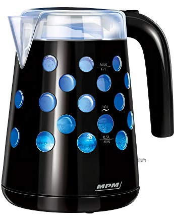 MPM MCZ-86 Hervidor de Agua Eléctrico Inalámbrico de Polímero Termoresistente, 1,7 Litros, 2200W, Libre de BPA, Negro
