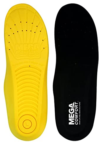 MEGAComfort Inc. unisex adult New and Improved Packaging shoe insoles, Yellow/Black, Men s Size 10 11 Woman Size 12 13 US