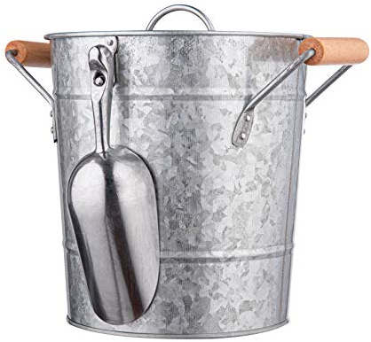 Royalty Art Vintage Ice Bucket with Lid, Scoop, and Carry Handles for Parties, Backyard Barbecues, Picnics, and Camping, Heavy Duty Galvanized Steel for Outdoor Bar Use