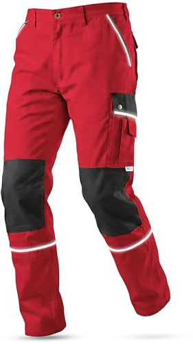 TMG® Rote Lange Arbeitshose für Herren, mit Kniepolstertaschen, viel Stauraum, Männer, 52