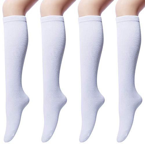 Chalier Cozy 4 Paar Kniestrümpfe Damen Schwarz aus Baumwolle, Overknee Strümpfe Knee High Socks Lange Socken Volleyballsocken Sportsocken Damensocken