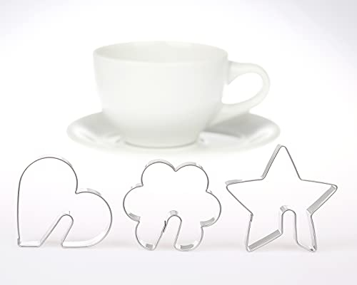 BekkiB 2273 Lot de 3 emporte-pièces « Mugs » – Emporte-pièce en forme de fleur, cœur et étoile – Biscuits pour le bord de la tasse