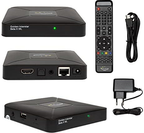 Gold INTERSTAR BETA X WL WLAN H.265 HEVC Full HD OTT Box Linux OS Multimedia mottagare Tyskland M@tec digital HDMI-kabel