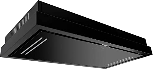 Hotte de plafond GURARI GCH C 343 120 BL PRIME, Hotte aspirante encastrable 120cm/ Verre noir/noir/Moteur EBM/Aspiration puissante 1000m³/ Hotte à air pulsé/Ionisation/Hotte de plafond