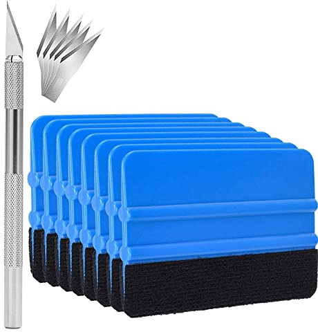 Gebildet Set di 8 spatole lavavetri in feltro nero, 10,2 cm, per auto, pellicola vinilica, decalcomania, lavavetri, tinta per finestre, 1 coltello per lavori artigianali e lame di ricambio