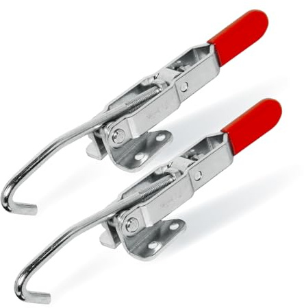POWERTEC 2PK J Hook Toggle Clamp, 375 lbs Holding Capacity, 451 Adjustable Pull Action Latch for Smoker, Tool Box, Woodworking Jigs and Fixtures, Cabinet, Lids, Door, Truck (20308-PV2)