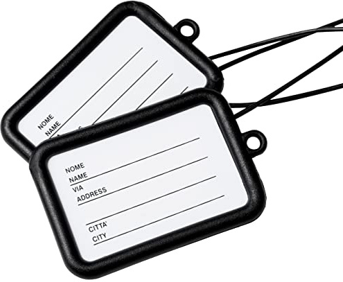 IPEA Etichette Classiche per Valigie da Viaggio - Made in Italy - 2 Unità - Design Minimal - Cartellini per Bagagli con Nome - Targhette in Plastica Antiurto Resistenti per Trolley, Vacanza, Viaggio