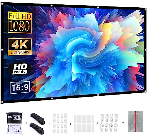 VERCORKIN Beamer Leinwand 100 Zoll,16:9/Faltenfrei/160°/Waschbar/Faltbar,Indoor/Outdoor, Inklusive Nagelhaken und Handtasche (100 Zoll Doppelseitig weiß)