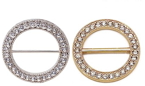 PLABBDPL Anneaux pour Echarpes, 2 Pcs Strass, Métal Rond, Boucle en Zirconium Cubique, D'attache pour T-Shirt, Noué Anneau, pour Dames Filles