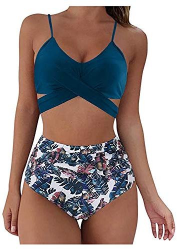 KBOPLEMQ Bikini pour femme - Maillot de bain 2 pièces - Gros seins - Push Up - Taille haute - Sexy - Bandeau de sport - Maillot de bain - Motif mode plage