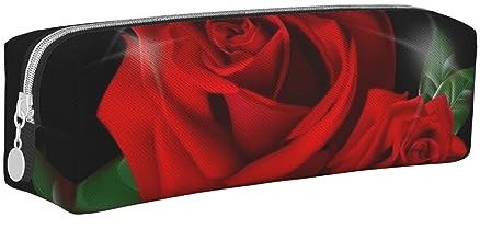 VGFJHNDF Red Roses Leather Pencil Case Zipper Pencil Box - School Minimalist Pen Case and Makeup Bag for Men Women Girls Boys