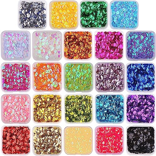 VEYLIN 5400 Pcs 8MM Bulk Loose Round Embroidery Sequins - 24 Colors, Crafting Sequins with Holes for DIY