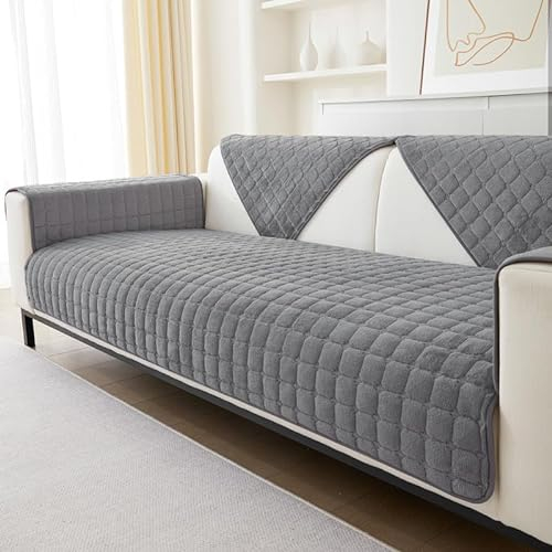 Soft Flannel Sofa Covers Washable - New Sofa Cushion Covers, Non-Slip Sofa Cover 1 2 3 Seater Couch Covers for Sectional Sofa, Sofa Slipcovers L Shape Furniture Protector (Grey, 90x180cm)