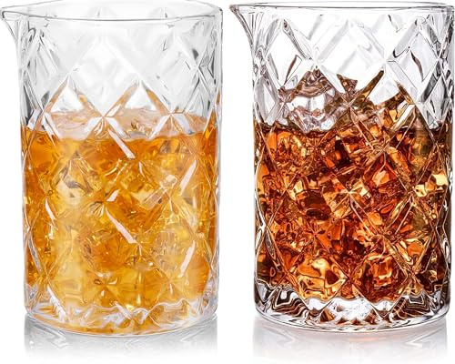 2 Pack 24oz/700ml Crystal Cocktail Mixing Glass, Crystal Cocktail Mixing Jug, Thick Bottom Seamless Bar Mixing Pitcher for Martini, Mojito