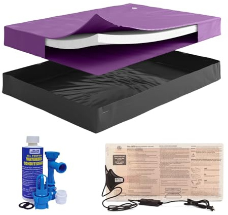 Blue Magic Califorina King Size 30% Semi-Waveless Waterbed Mattress Bundle with 325W Heater, Fill & Drain Kit, Conditioner, Stand-Up Liner - Frame Not Included