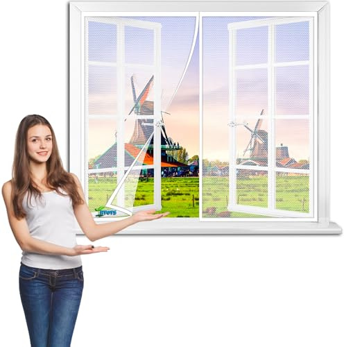 ContraVentanas con Mosquitera 245 x 245 cm Cortina Mosquitera Magnética Para Puertas Protección Contra Insectos Puerta Balcón Sala Estar Patio Pegado【Blanco】