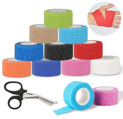 15 Rollen Selbstklebender Verband, Vielfarbig Selbsthaftende Bandage, Elastische Binde, Mullbinden für Fixierpflaster, Sport, Physio