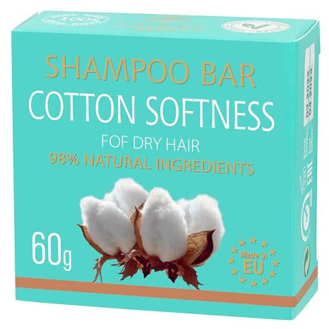 SAULES Naturkosmetik Festes Shampoo 60g - ohne Silikone, SLS & Paraben - für trockenes Haar, Vegan Haarpflege mit Vitamin E, Macadamiaöl, Kakaobutter (Cotton Softness)