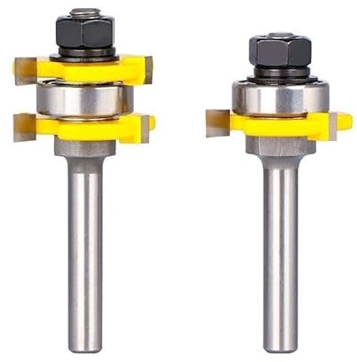 2pcs Milling Cutter 6mm 1/4'' 8mm 1/2'' Shank T Slot Joint Router Bit 3 Flute Tongue and Groove Router Bit Set For Woodworking(1I2x1I4)