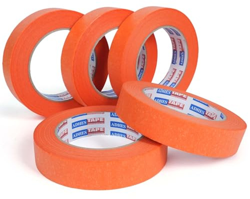 ADHES 5 Rotoli Arancione Nastro di Carta per Mascheratura - 24MM X 50M Washi Adesivo di Precisione per Verniciatura, Resistente Ai UV Nastro Adesivo