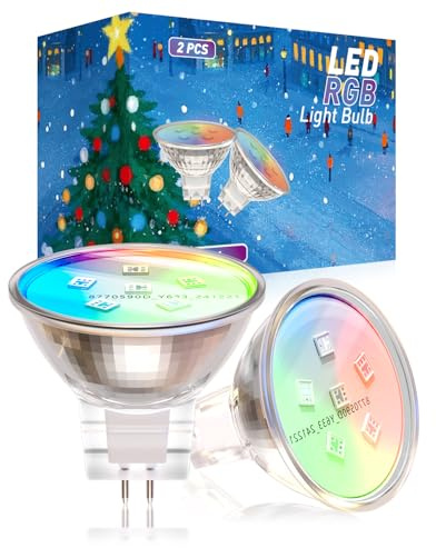 Lustaled RGB MR11 LED Bulbs, 2W GU4 Bi-Pin Base 12 Color Changing Light Bulb, Low Voltage AC/DC12V Spotlight Bulb Replace for Christmas Tree Holiday Decorations Outdoor Landscape Lighting-2 Pack