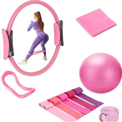 10 Piezas Juego de Anillos de Pilates,Anillo de Pilates, Anillo Circular de Pilates,Kit Esencial de Pilates,Pilates Ring for Women,Aro de Pilates,para Ejercicios de Pilates, Yoga,Gimnasia (Rosa)
