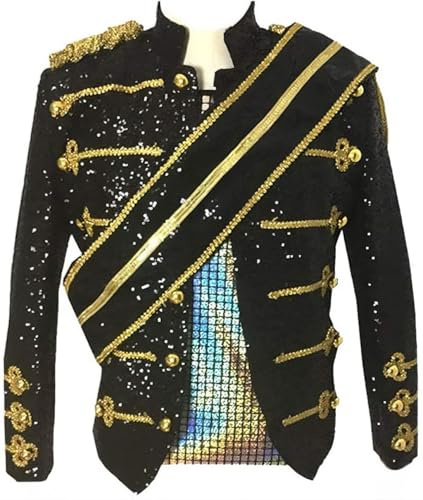 ZBH1985 Blazer à paillettes pour homme Veste de luxe Costumes Boîte de nuit Bar Tenue, Noir , M