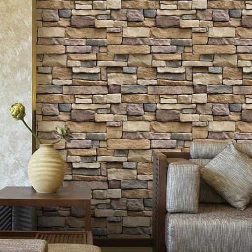 TOVINANNA 3D Rock Pattern Wallpaper, Self-Adhesive PVC Brick Mural for Modern Living Room & Bedroom Accent Wall, 45cm x 200cm 2-Pack, Easy DIY Removable Textured Wall Sticker for Home Office Decor