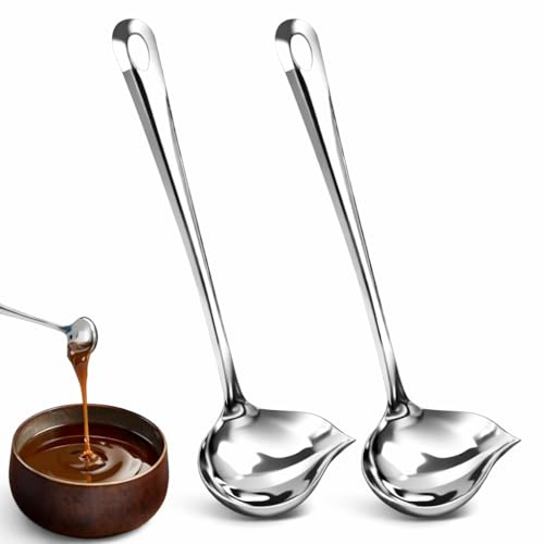 2PCS Cuillères à Sauce, En Acier Inoxydable Avec Bec Verseur Et Manche Long Louche Cuisine Polyvalente Pour Service Precise Des Sauces Soupes Et Huiles Accessoire Pratique