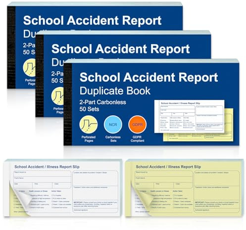 3 Pack Accident Book School Accident Report Book 99mm x 210mm Incident Report Duplicate Book 2-Part 50 Sets Accident Report Book with Both Copies Perforated for Schools Nurseries Educational Instit