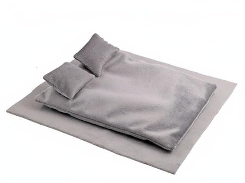 Xgdsnly Miniatura Ropa de Cama Muñeca Juego Edredón Almohadas Elaboración Manual Tejido Suave Adecuado para Escenas de Dormitorio de Miniaturas y Colecciones de Muñecas, Gris Terciopelo