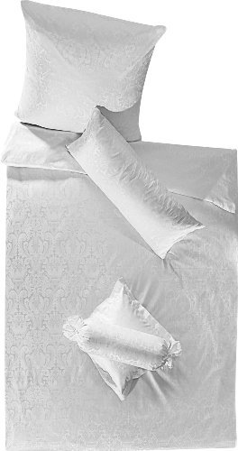 Curt Bauer Mako-Brokat Damast Bettwäsche Florenz weiss Nackenrollenbezug einzeln 15x40 cm
