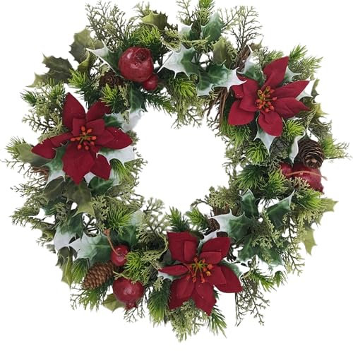Poinsettia Christmas Wreath, 10 & 16 | Artificial Wreath for Front Door, Wall, or Holiday Decor (Red Poinsettia, 16 (41cm))