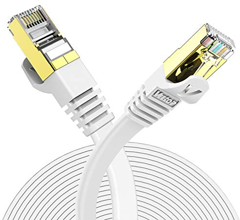 Veetop Flat Ethernet Cables 1.5m/4.9ft Cat7 High Speed 10Gbps RJ45 Cat 7 Networking Ethernet Cable with STP Copper Wires Shielded & Gold Plated Connector for Computer Laptop Router Patch Modem