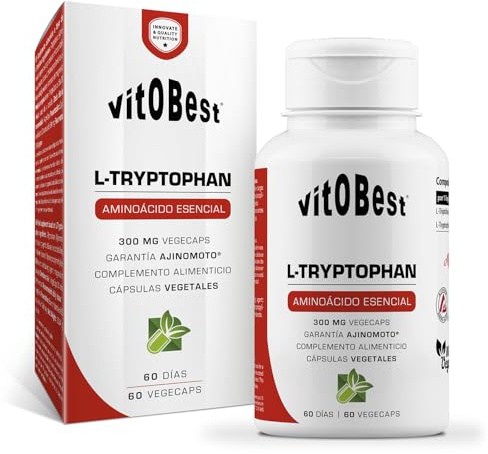 VITOBEST | Aminoácidos L-Tryptophan | Precursor de la serotonina, Ayuda a mejorar el estado de ánimo y situaciones de estrés | Apto para personas celíacas | 60 VegeCaps